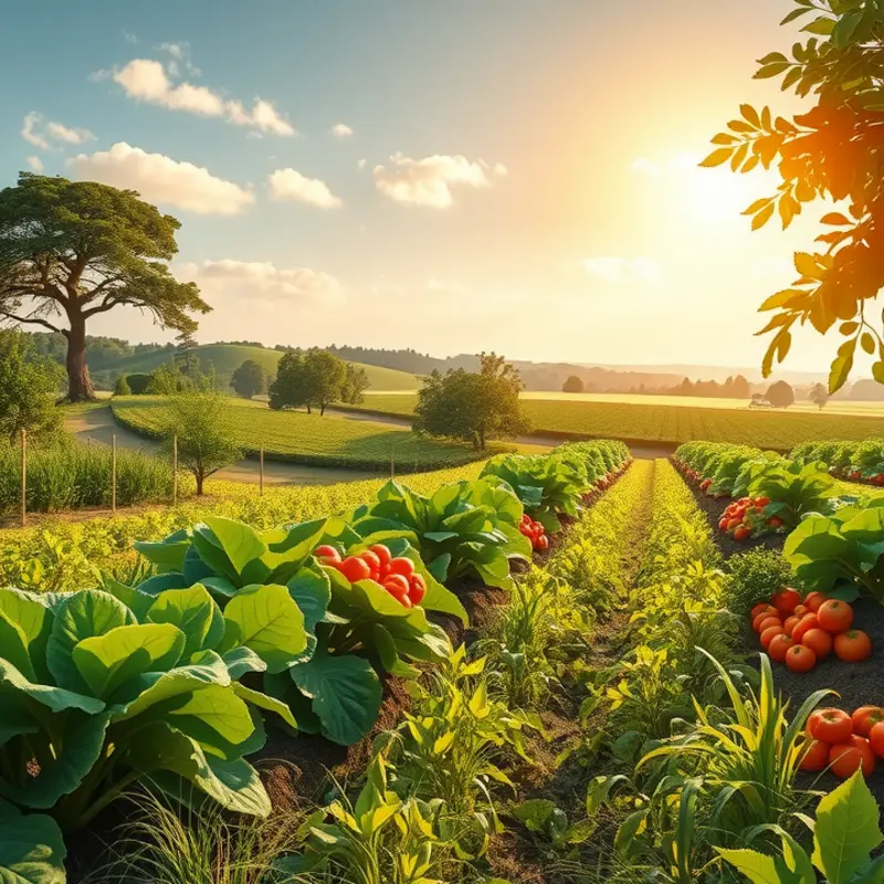A sunlit orchard overflowing with vibrant vegetables, representing the beauty of nature’s produce.