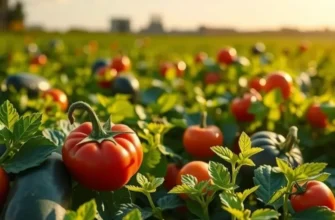 A sunlit field with an abundant growth of vegetables and fruits, emphasizing natural beauty.