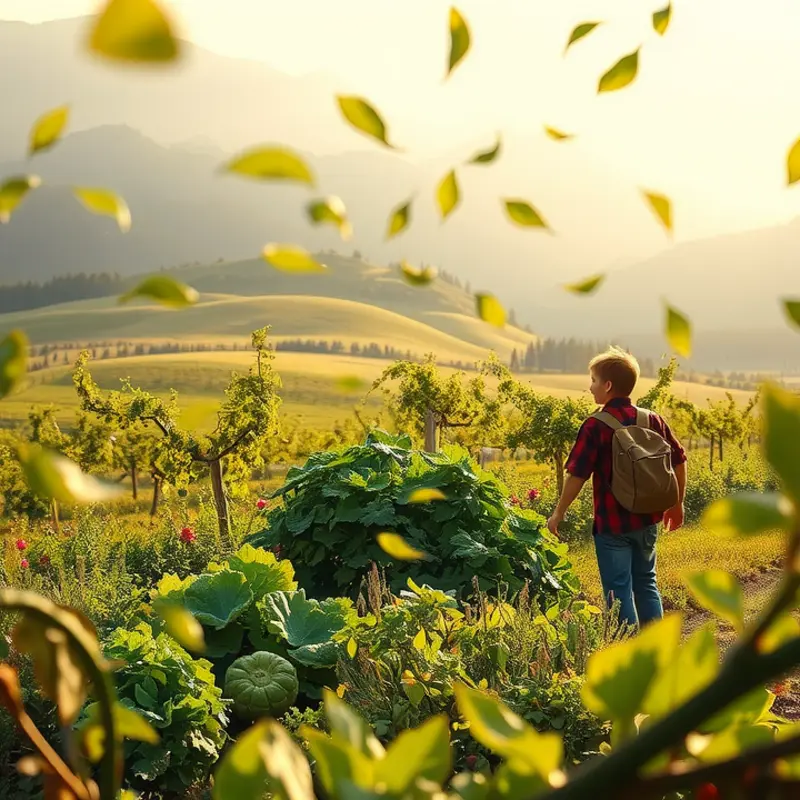A serene landscape showcasing a flourishing field of organic vegetables and fruits.