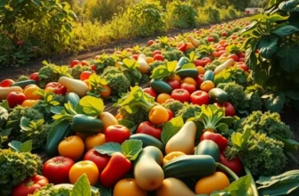 Scenic view of a sunlit field with wholesome organic fresh produce, embodying eco-friendly breakfast options.