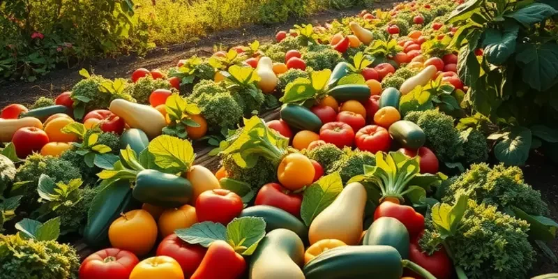 Scenic view of a sunlit field with wholesome organic fresh produce, embodying eco-friendly breakfast options.