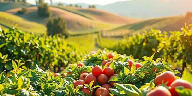 Ecosystem of healthy produce in a sunlit environment illustrating eco-friendly cooking.