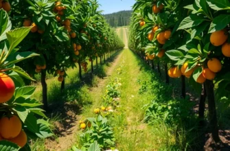 Lush green landscape with vibrant organic vegetables and fruits, symbolizing sustainability and healthy nutrition.