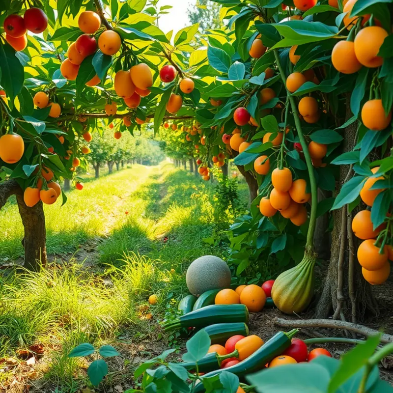 A vibrant orchard showcasing an abundance of sustainable produce.
