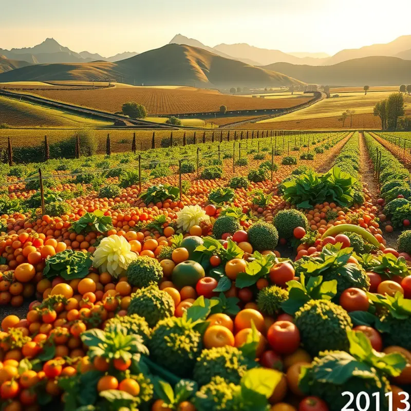 A vibrant field of organic vegetables and fruits representing eco-friendly food shopping.