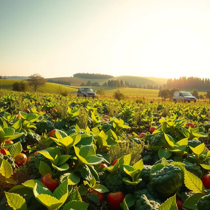 A scenic landscape showcasing vibrant organic produce encapsulates the essence of sustainable food storage.