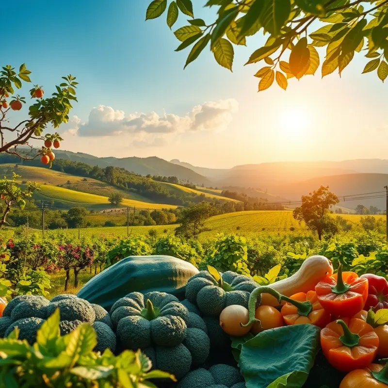 A vibrant sunlit orchard showcasing the abundance of fresh produce.