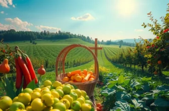 A sunlit orchard filled with vibrant produce, symbolizing the benefits of high-energy vegan eating.