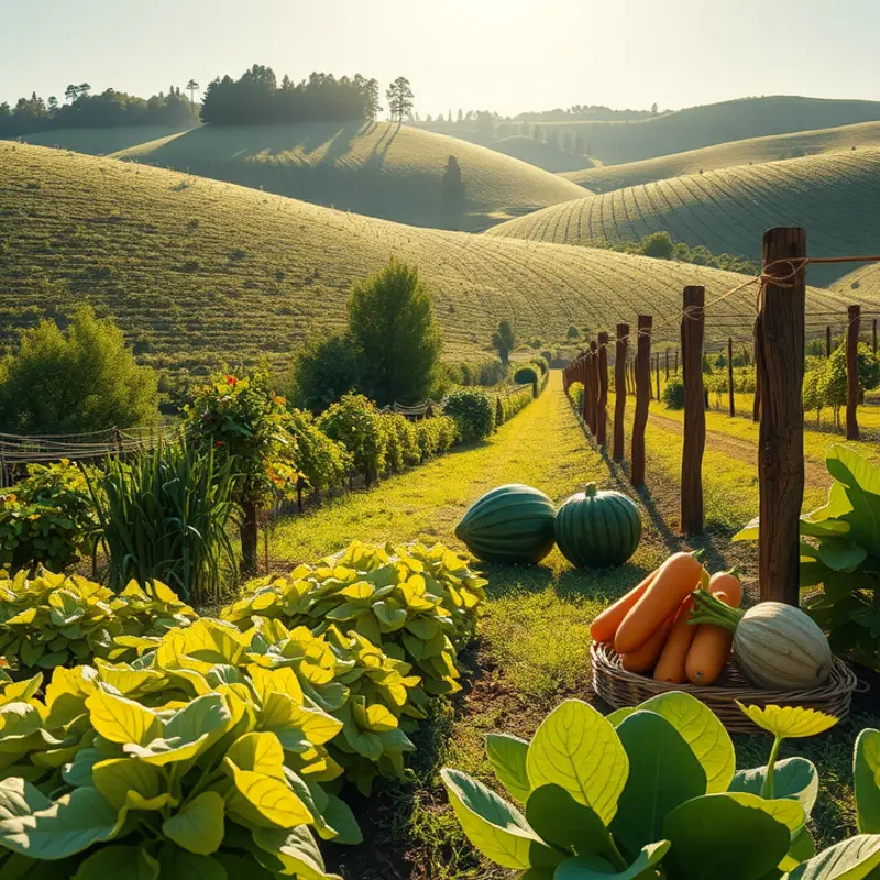 A sunlit field illuminating organic produce.