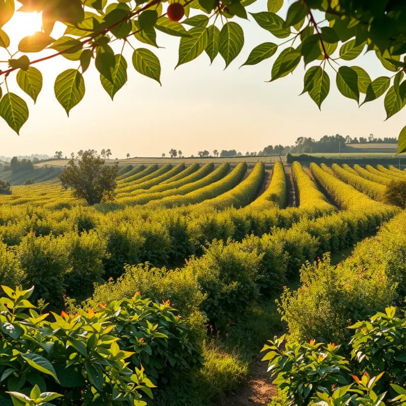 A sunlit field overflowing with fresh vegetables and fruits, symbolizing the abundance of nature.