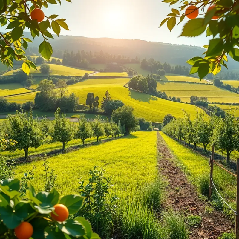 A serene landscape showcasing the abundance of nature and nutritious produce.