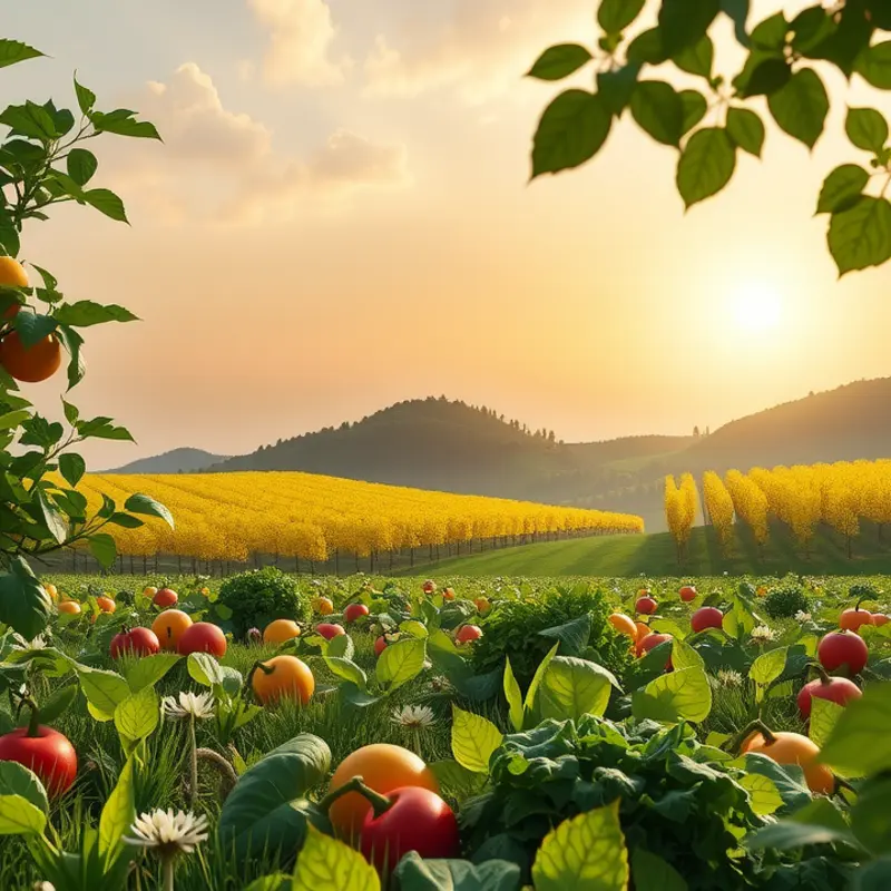 A sunlit field with vibrant herbs ready for slicing.