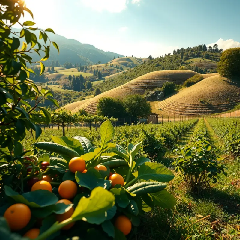 A serene landscape showcasing vibrant organic produce in a healthy environment.