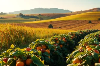 A lush sunlit orchard filled with ripe fruits and vegetables highlighting sustainable agriculture.