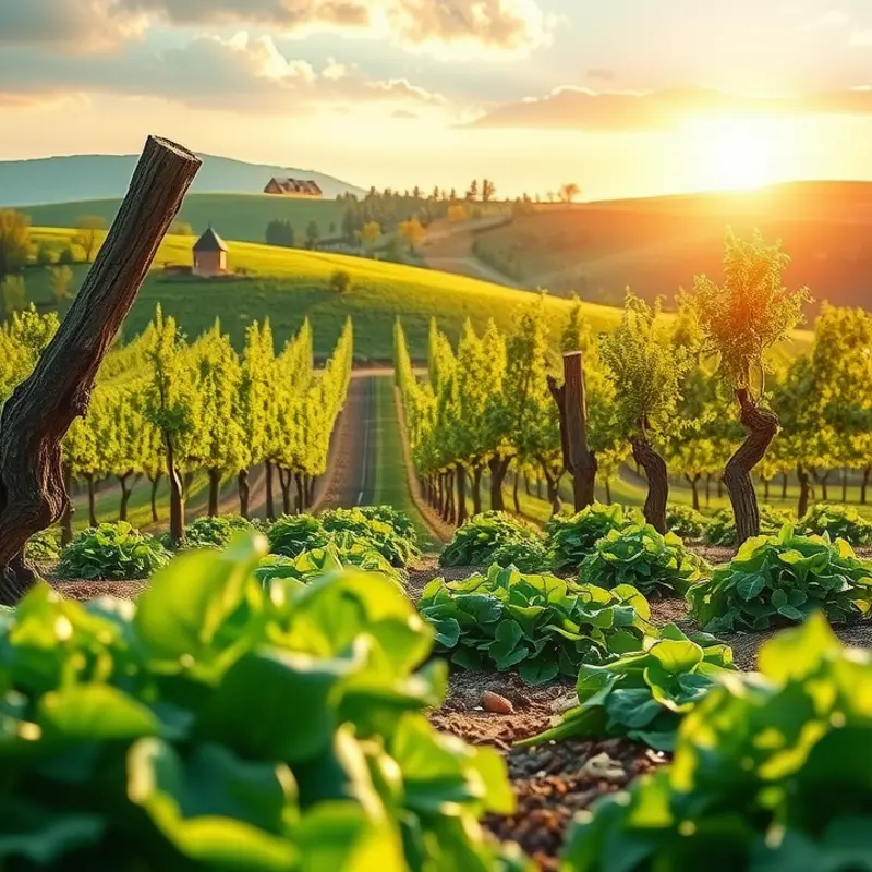 A sunlit field displaying the beauty of organic herbs and spices in a natural landscape.