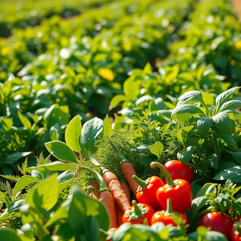 A vibrant field abundant with fresh vegetables that embody the essence of Ethiopian cuisine.