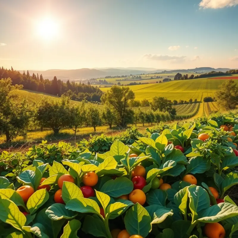 A sunlit field showcasing the freshness of organic produce.