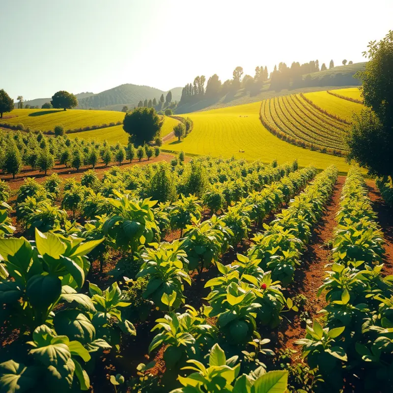 A vibrant sunlit orchard showcasing the abundant produce characteristic of the Mediterranean diet.