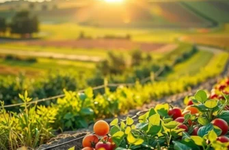 A lush sunlit field filled with diverse organic produce in a natural setting.