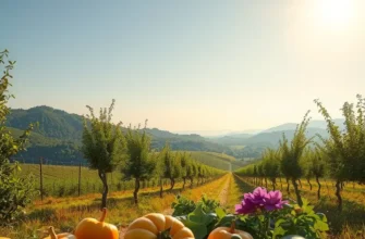 A tranquil field filled with fresh vegetables and fruits, representing healthy eating.