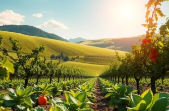 A naturally vibrant landscape featuring healthy produce under warm sunlight.