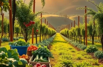 A beautiful orchard filled with fresh vegetables and fruits, evoking the spirit of grilling and organic produce.