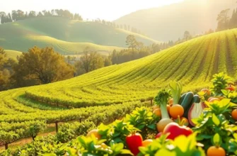 A picturesque landscape of healthy fruits and vegetables in a natural setting.