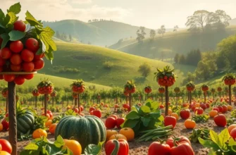 A scenic view of a sunlit field filled with organic produce.
