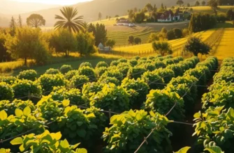 A beautiful landscape filled with fresh organic vegetables and fruits in a sunlit field.