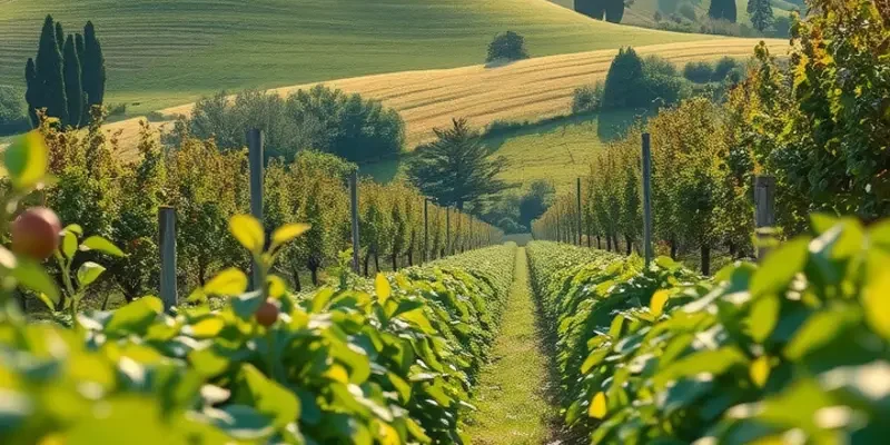 A picturesque landscape filled with healthy fruits and vegetables, symbolizing freshness and quality.