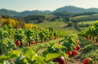 A scenic view of an organic landscape showcasing lush vegetables and fruits, representing healthy eating.
