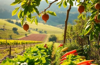 A beautiful landscape filled with organic root vegetables amidst scenic nature.