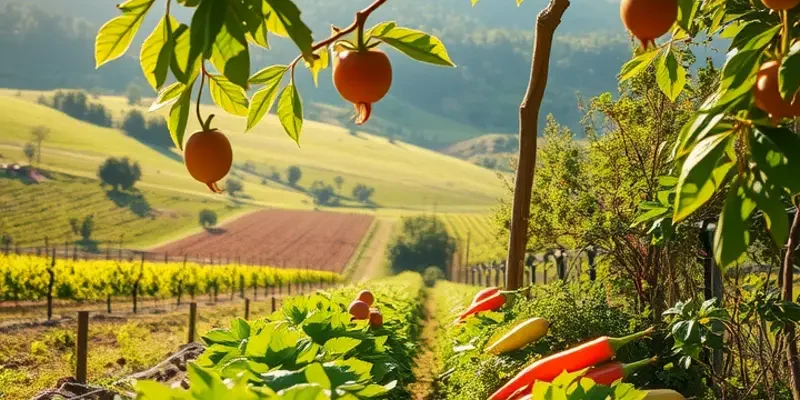 A beautiful landscape filled with organic root vegetables amidst scenic nature.