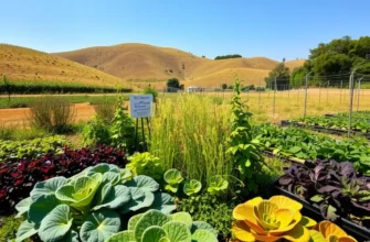 A scenic field showcasing vibrant organic produce under bright sunlight.