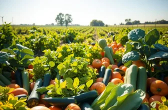 A sunlit field of fresh vegetables and fruits, symbolizing healthy meal preparation.