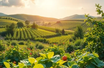 A tranquil sunlit field showcasing a rich variety of organic fruits and vegetables, symbolizing healthy eating.