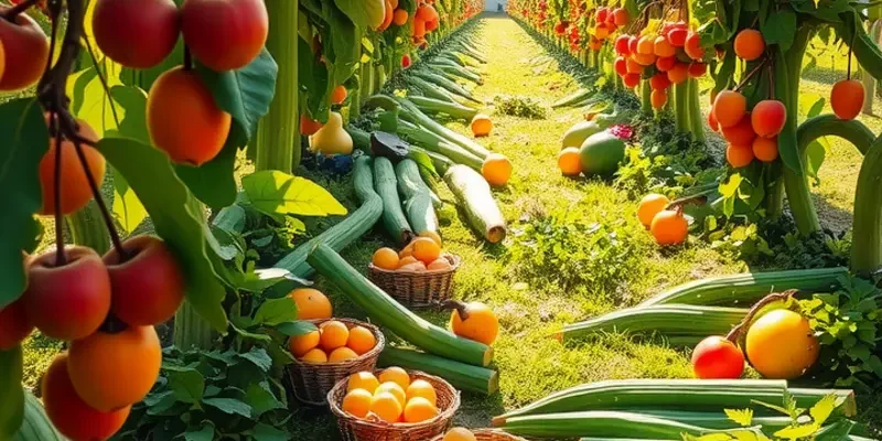 A beautifully lit orchard rich in colorful, organic produce representing health-conscious choices.