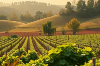 A serene view of a lush landscape filled with vibrant organic fruits and vegetables under gentle sunlight.