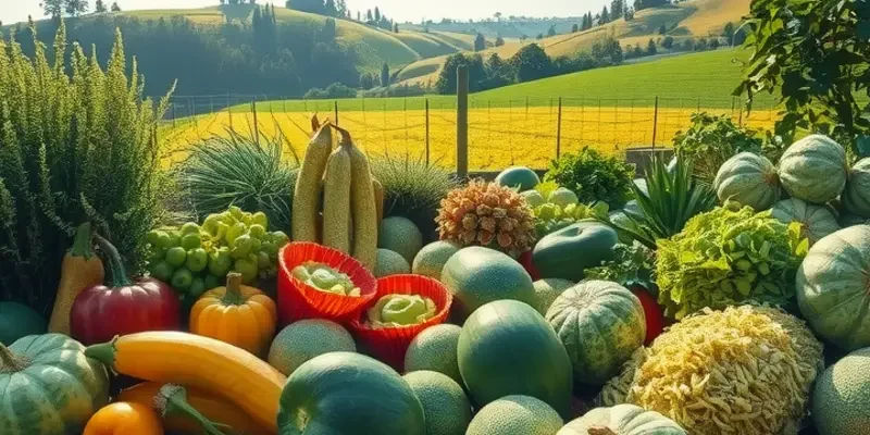 A picturesque view of organic fruits and vegetables thriving in nature, symbolizing healthy nutrition.