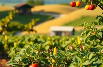 A stunning landscape full of vibrant, organic vegetables and fruits in a natural setting.