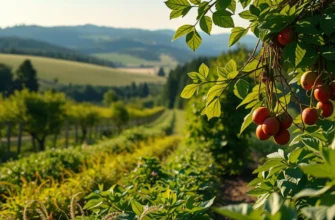 Field of vibrant organic vegetables and fruits basking in sunlight.