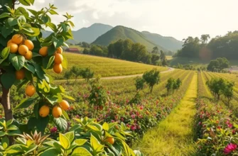 A scenic view of a healthy landscape showcasing an abundance of fruits and vegetables.