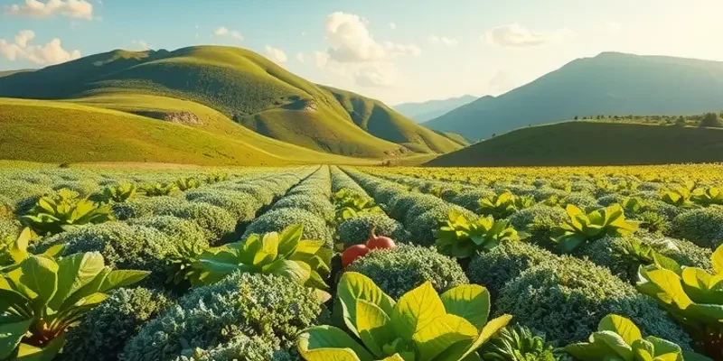 A radiant field filled with colorful fruits and vegetables, showcasing nature's bounty.