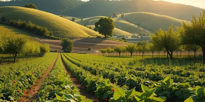 A beautiful outdoor field filled with vibrant vegetables and fruits, embodying the essence of healthy eating.
