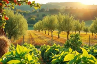 A picturesque orchard filled with organically grown vegetables and fruits, emphasizing freshness.