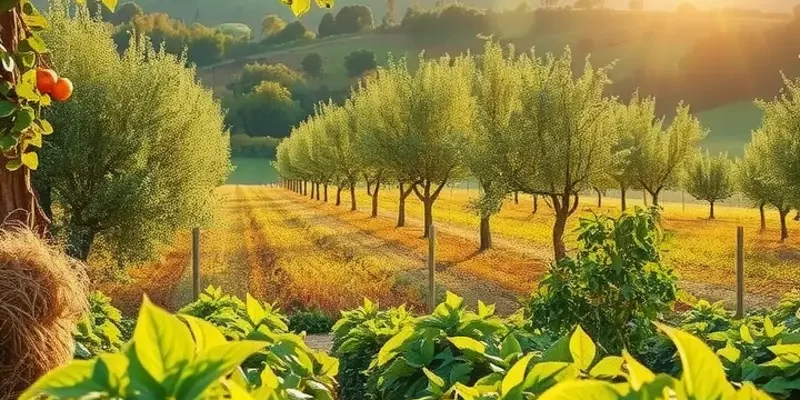 A picturesque orchard filled with organically grown vegetables and fruits, emphasizing freshness.