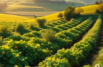 A lush field of vibrant vegetables and fruits growing naturally.
