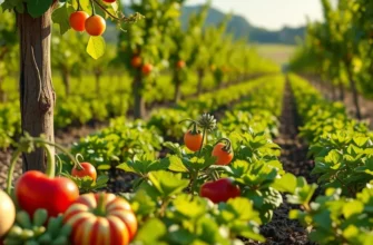 A sunlit field full of organic fruits and vegetables, representing the nourishment of both body and soul.