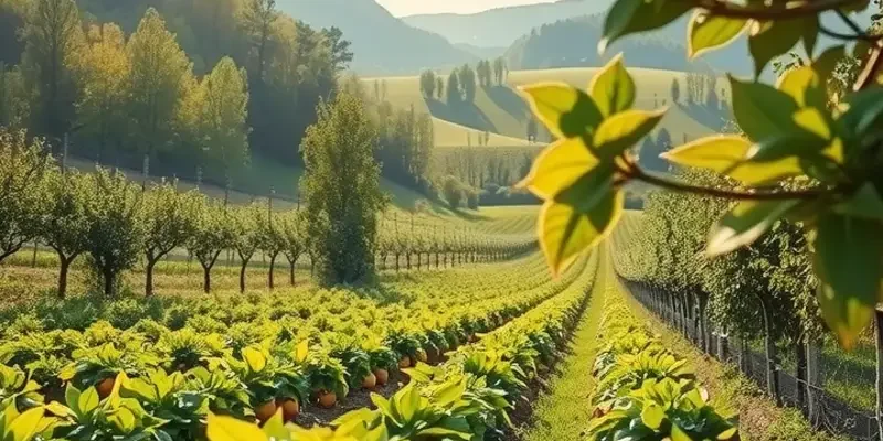Lush field displaying an abundance of organic produce under the warm sunlight.