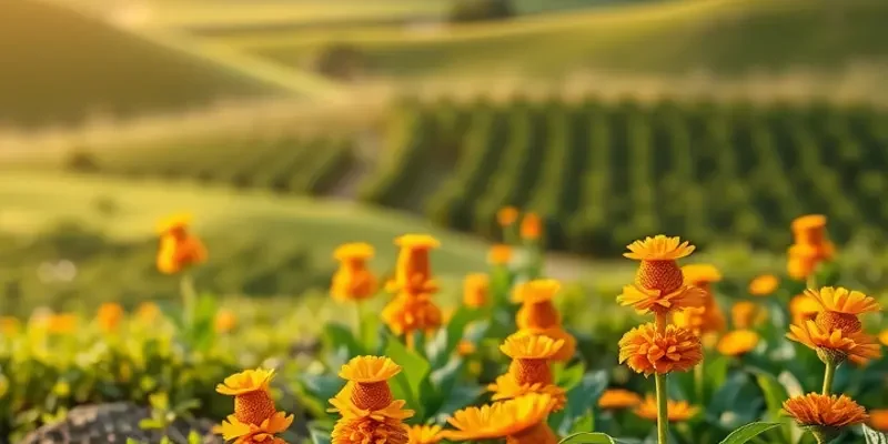 A scenic view of a sunlit field filled with organic produce, celebrating health and wellness.